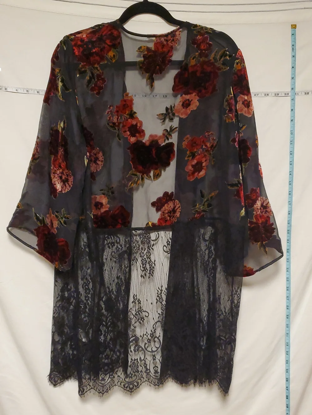Maurices Sheer Floral Velvet Burnout Kimono Robe M/L Boho Witchy